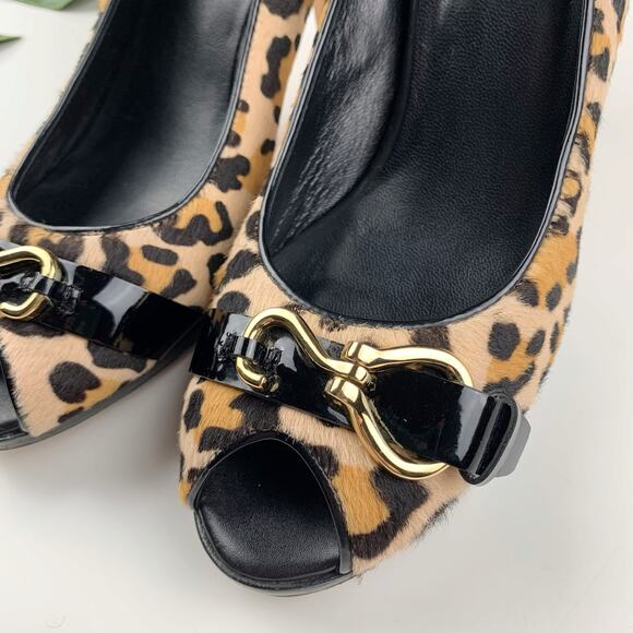 Cole Haan Heels Leopard Print Peep Toe Brown Pumps Women's 7.5 - Picture 3 of 10